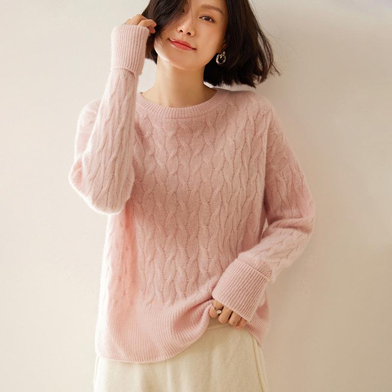Women's 100% Pure Cashmere Cable Knit Loose Pullover Sweater - Autumn/Winter Luxury Fashion