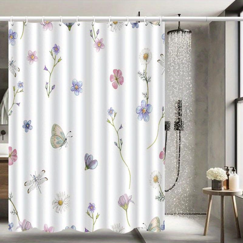 Floral Shower Curtain with Butterflies and Wildflowers Waterproof Bath Decor Elegant Bathroom Curtains 2024 Home Fashion Trend