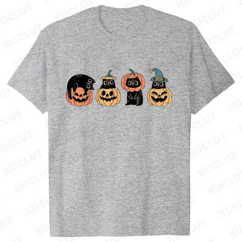 Fashion Halloween Party Tee Shirt Women Clothing Harajuku Designer Cat Pumpkin Halloween Graphic Y2k Tops Short Sleeve Tshirt