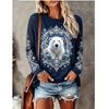 Women Long Sleeve T Shirt Christmas Teddy Bear Wreath Snowflake Vintage Frame Print Crew Neck Casual Tops