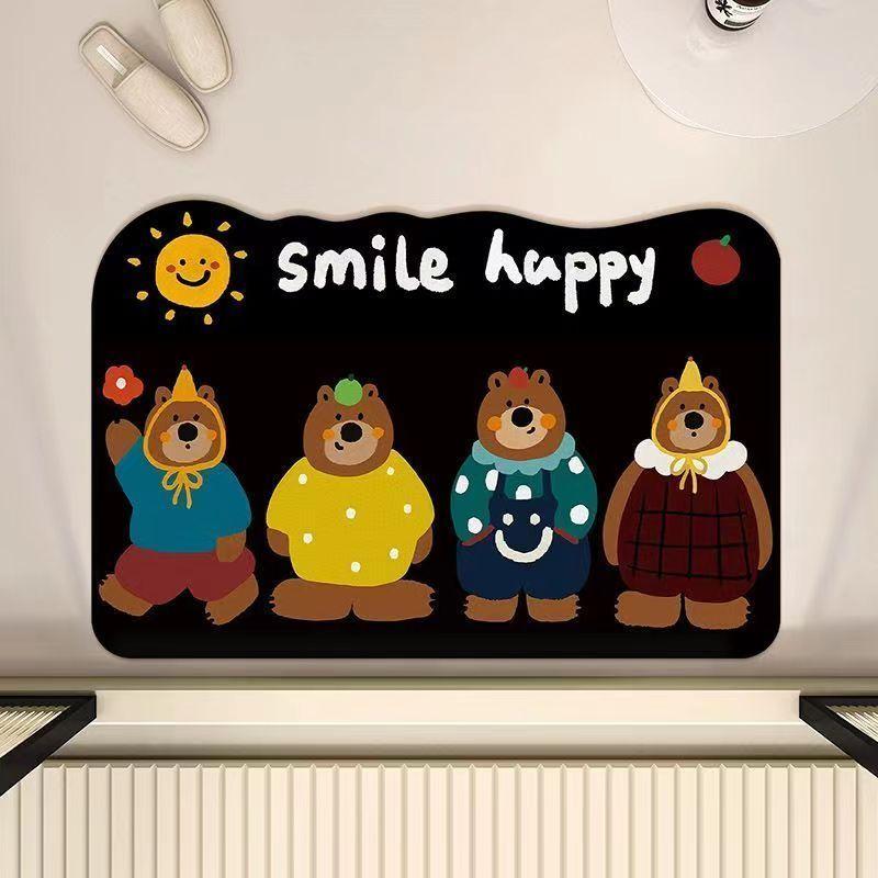 Niedlicher Bär Hanhan Kieselgur Wasseraufnahme Rutschfest Schnelltrocknend Toilette Badezimmer Schlafzimmer Tür Fußmatte Teppich 40X60cm 15.7X23.6in