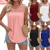 Damen Spitze Hals Falten Ärmellos Tanktop Lässig Rayon Mischung Rundhals Bluse