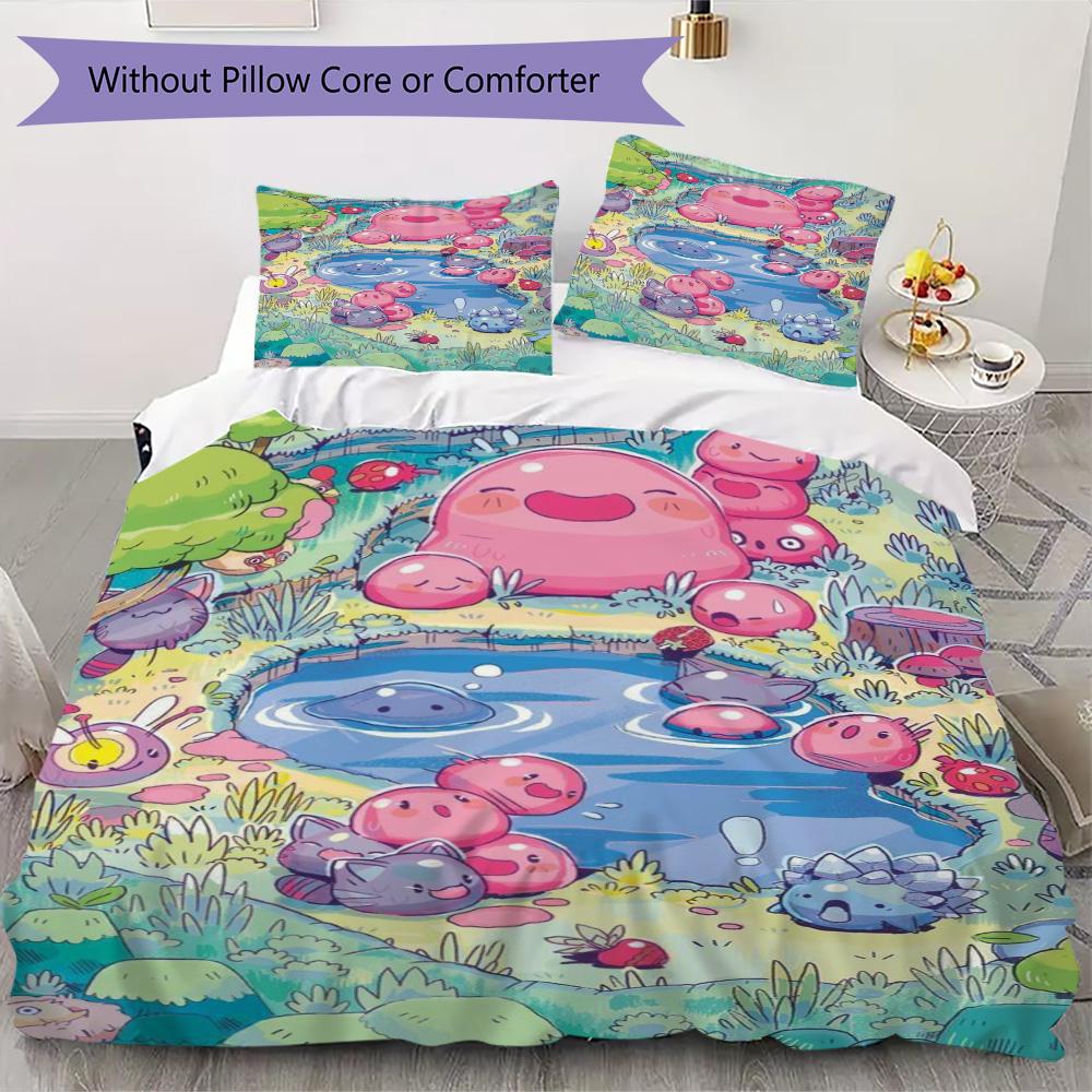 Slime Rancher Pattern Bedding,Quilt Set Quilt Cover Pillowcase Home Birthday Gift (1*duvet Cover+2*pillowcase,without core)XSJT0917478