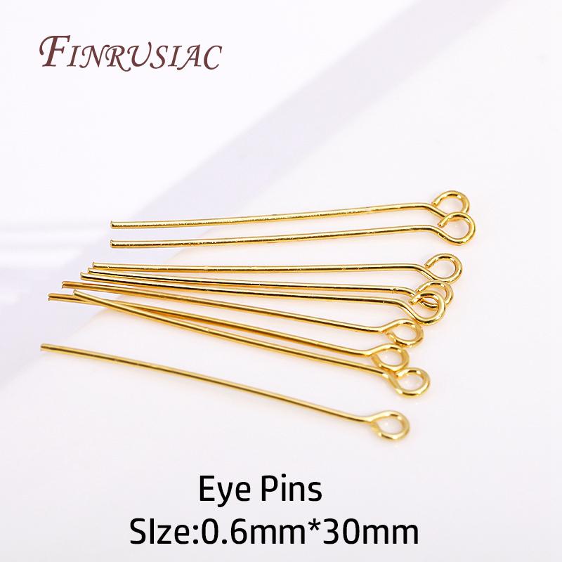 Jewelry DIY Beading Jewellery Findings 0.6X30MM 50-100Pcs/Lot 18K Gold Plated Flat Head/Ball Head/Eye Pins