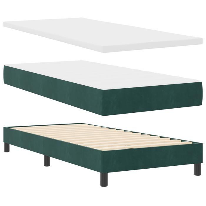 Lit à ressorts vidaXL avec matelas vert foncé 90x200 cm en velours 3340373