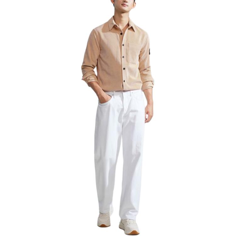 Calvin Klein Embroidered Patch Corduroy Long Sleeve Shirt Men shirts Khaki J324394-PF2