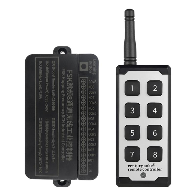 8 Way Wireless Remote Controller AC85~240V Adaptive Wide Voltages for Motor Fan Lamp and Roller Door Long Ranged