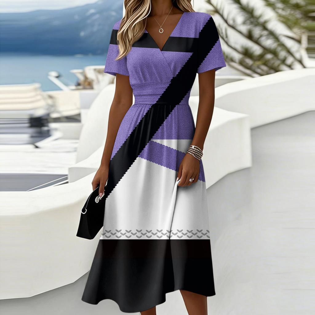 Ladies' Floral Casual Fashionable Short Sleeved V-neck Dress