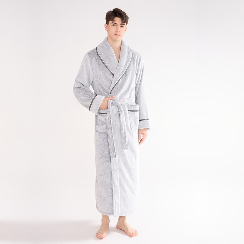 Nightgown Winter Bathrobe Couple Long Double-sided Fleece Pajamas Warm Winter Home Bathrobe Men and Women Morning Robe