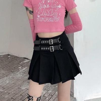 Black Pleated Skirt Women Summer Fashion Gothic Style Mini A-line Skirt All-match Bottoms Streetwear Casual Woman Clothes Plus Size