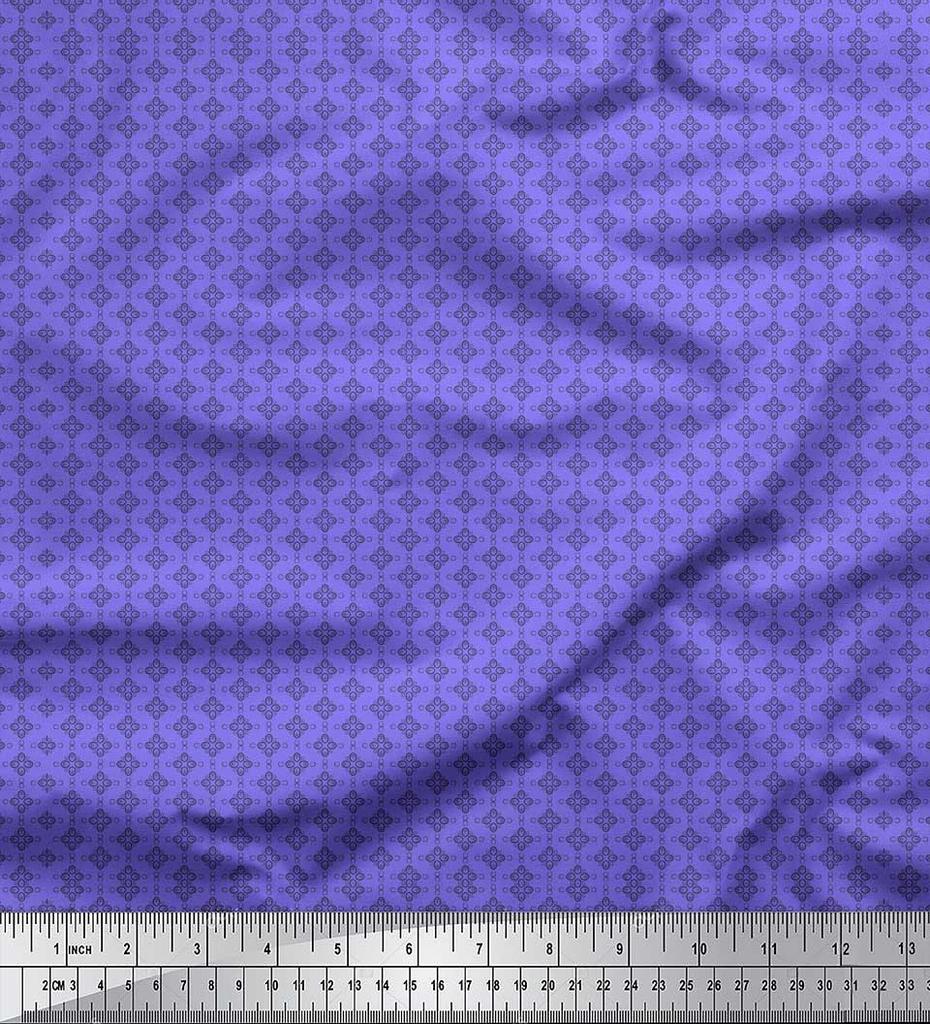 Soimoi Purple Japan Crepe Satin Fabric Flower Geometric Print Fabric by the metre 42 Inch