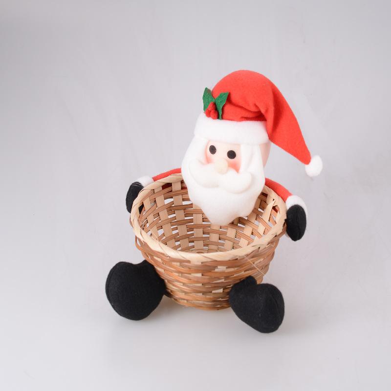2025 New Santa Snowman Candy Bamboo Basket Christmas Gift Storage Basket Festive Atmosphere Christmas Decorations For Car Home