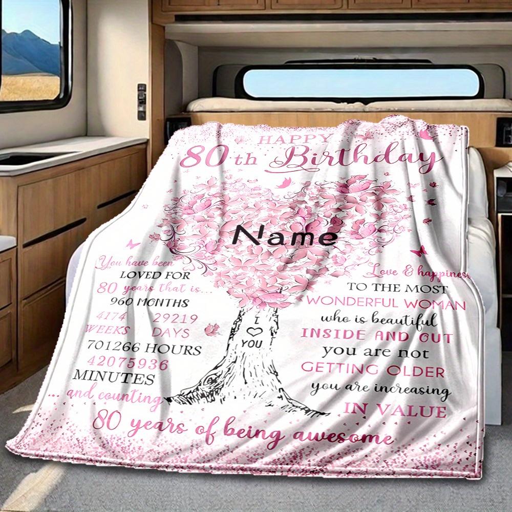 Happy 80Th Birthday Blanket Personalized Name Soft Comfortable Stylish Blanket Car Blanket Perfect For Travel Camping Outdoor Home Suitable For All