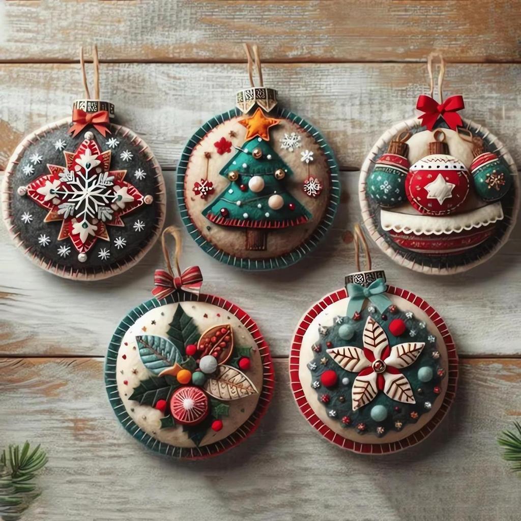 Felt Christmas Ornament Kits Patch Work Craft Project Reusable Christmas Ornament Kits To Make for Embroidery Decorating Holiday