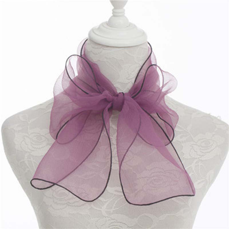 Korean Female Organza Transparent Bow Long Narrow Neck Guard Silk Scarf  Summer Thin Gauze Sunscreen Shawl Scarves Headscarf P32