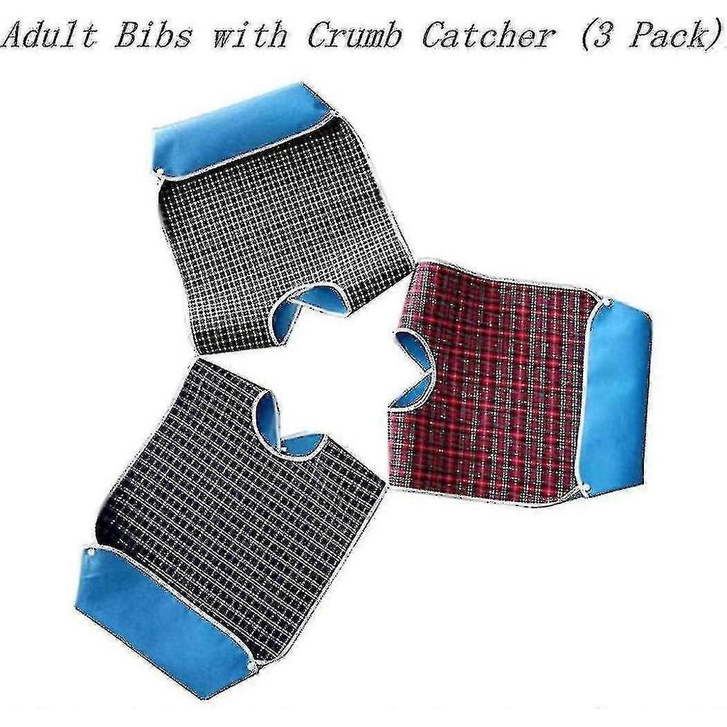 3 Pack Adult Bibs With Crumb Catcher - Washable Adult Dining Bib, Large Adult TAO