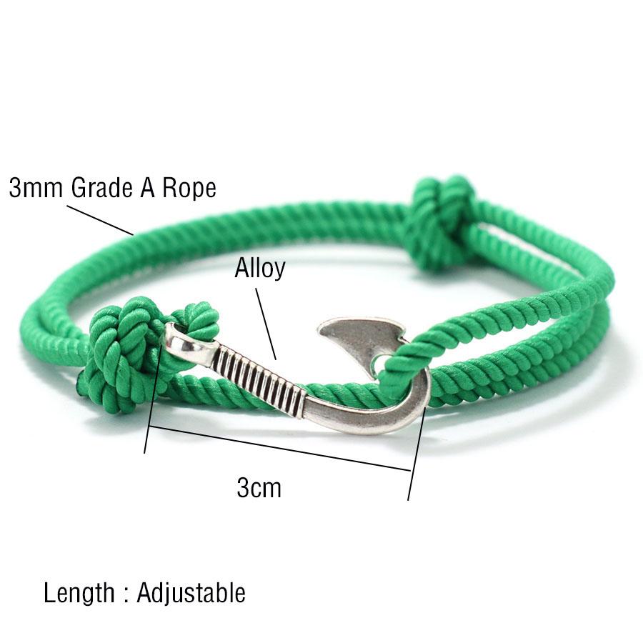 Double Layer Adjustable Men Casual Bracelet With Fishing Hook Charm Grade A 3mm Rope Good Luck Red Thread Braslet Nautical Joias