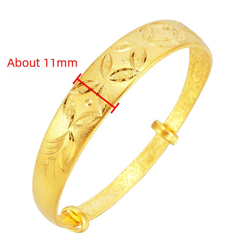 Elegant Dragon & Phoenix Vietnamese Sand Gold Bracelet: Women's 24k Gold-Plated Ancient Coin Flower Design, Adjustable Push-Pull Copper.