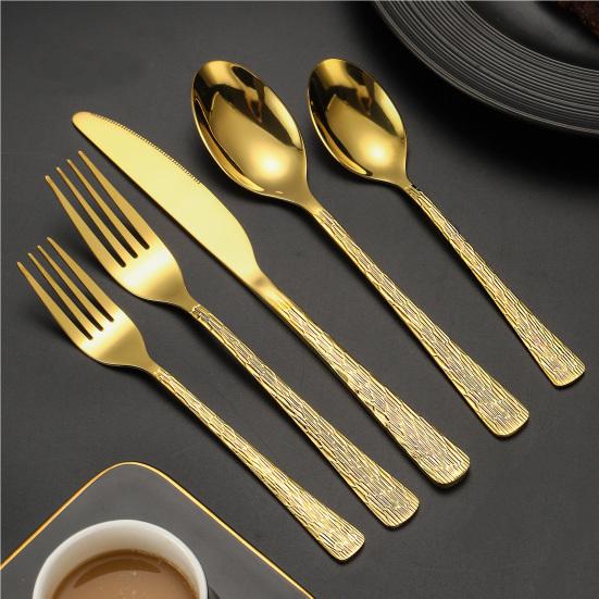 Messer Gabel Löffel Set Edelstahl Besteck Rutschfester Bequemer Griff Steakmesser Dessertlöffel Teegabel für Westliches Essen Spülmaschinenfest
