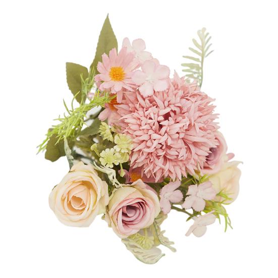 Artificial Rose Flower with Green Leaves UV Resistant Fake Silk Flower Home Wedding Party Table Centerpiece Indoor Outdoor Faux Bloom Decoration