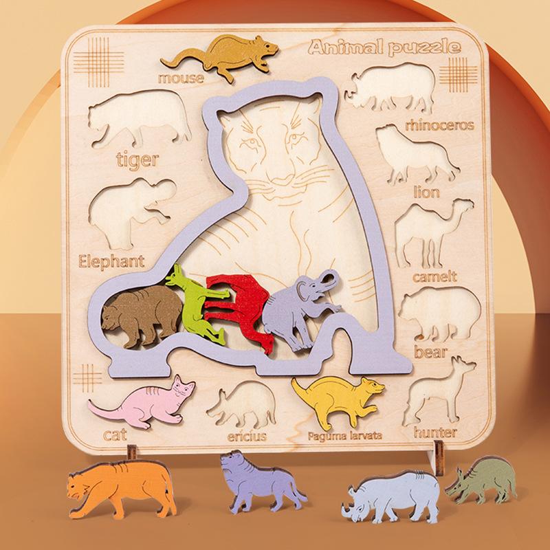 Brain Burning Decompression Animal Dinosaur Three-dimensional Shape Pairing Cognitive Puzzle Board Early Education Puzzle Toy