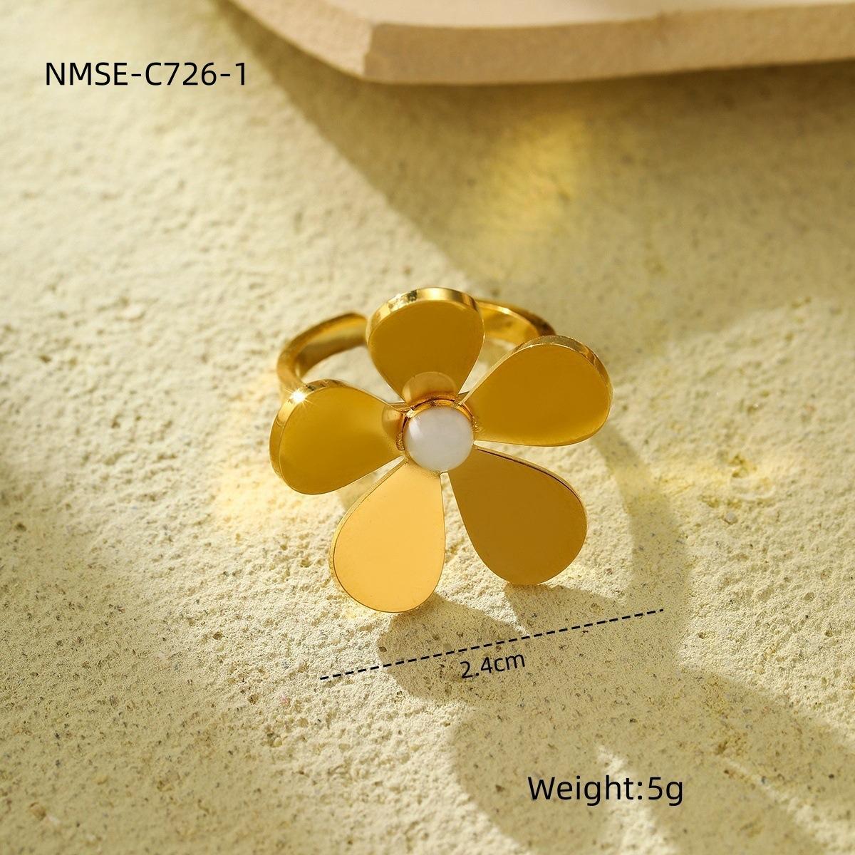 GEMCHIC Women s Gold Flower Pearl Titanium Steel Ring Luxury Adjustable Fashion Jewelry for Daily and Party