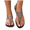 Damen Böhmische Zehenring-Sandalen mit flachem Absatz, Strassbesetzt, Elastischer Fersenriemen, Lässige Strandschuhe für den Außenbereich