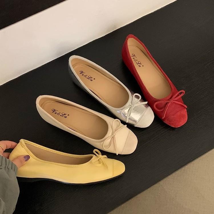 Inner heightening shoes spring and summer new yellow single shoes ballet shoes French gentle bow women's shoes light mouth shoes ladyshoes