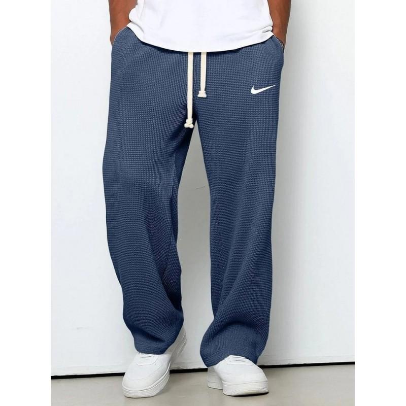 Mens Loose Waffle Knit Wide Leg Jogger Pants Casual Stretch Trousers Daily Wear