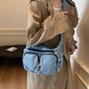 Vintage Denim Shoulder Bag Women's Large Capacity Messenger Bag Multi-pockets Satchel Bags Adjustable Strap Ladies Crossbody Bag