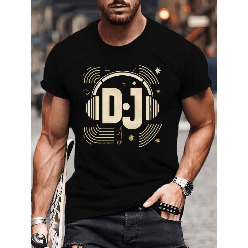 Plus Size Men's Graphic T-Shirt Crew Neck Tee, Geometric Pattern, Slight Stretch, Casual Style, Regular Fit Short Sleeve Top for Summer Casual Wear