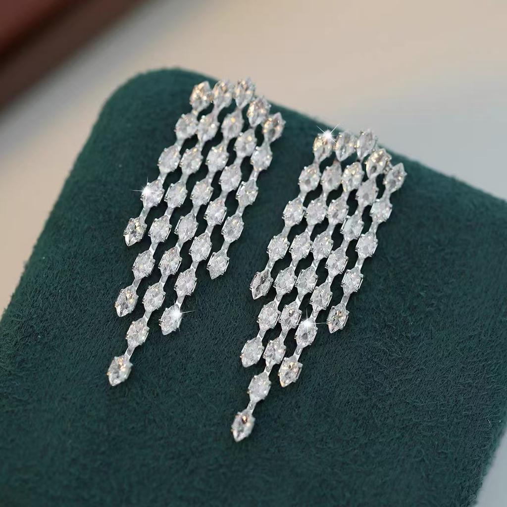 Long Tassel Zircon Drop Earrings for Women Dangle Earring Party Wedding Jewelry