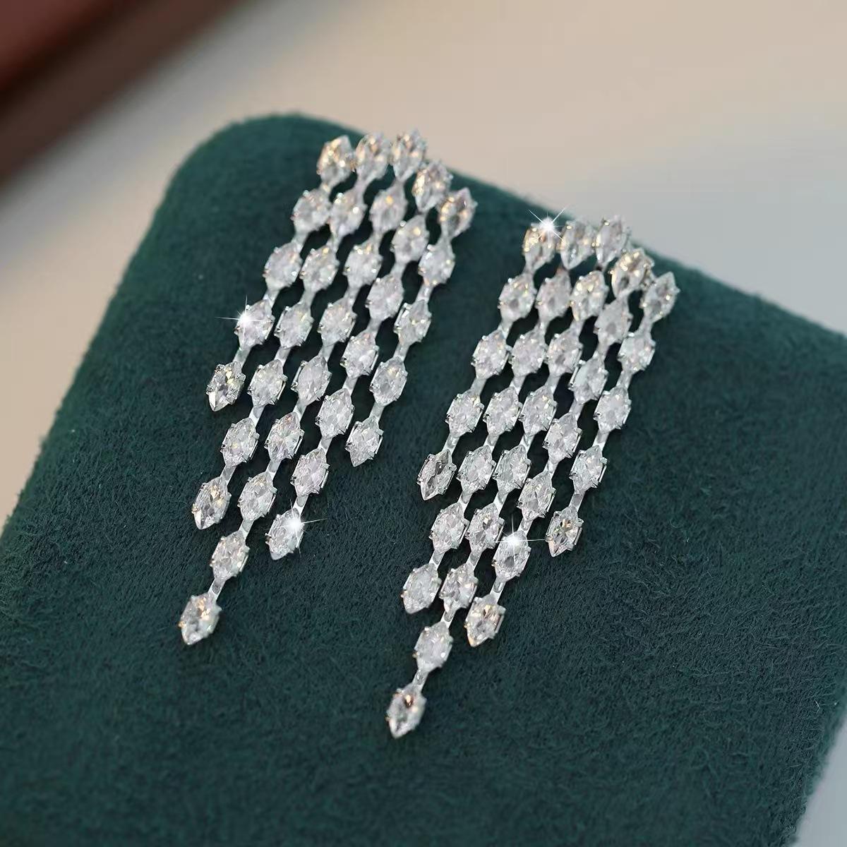 Длинные серьги-подвески с кисточками и цирконами для женщин, серьги-подвески для вечеринки, свадебные украшения серебряный