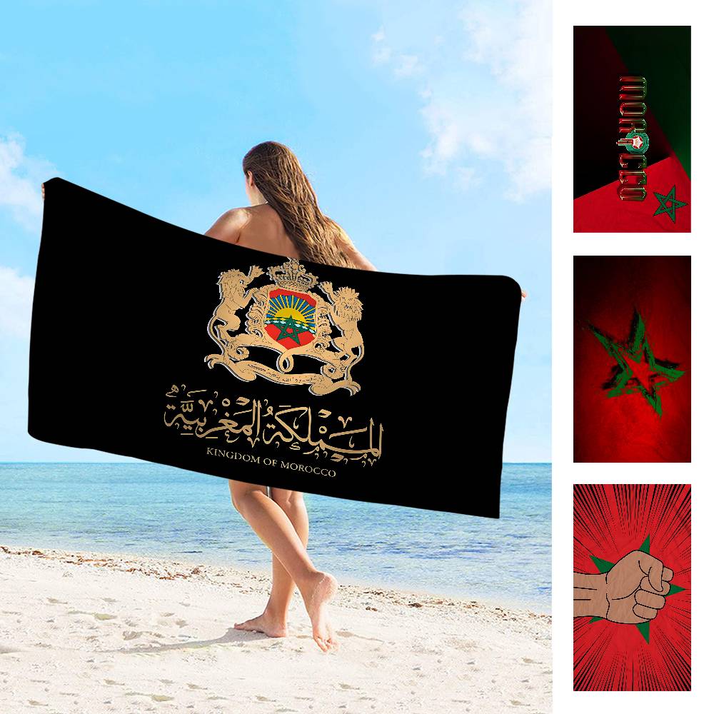 Dalangpa White Morocco Map Flag Anime Beach Swimming Towel Soft Absorbent Washcloth Children's Gifts For Kids Travel Camping Gym