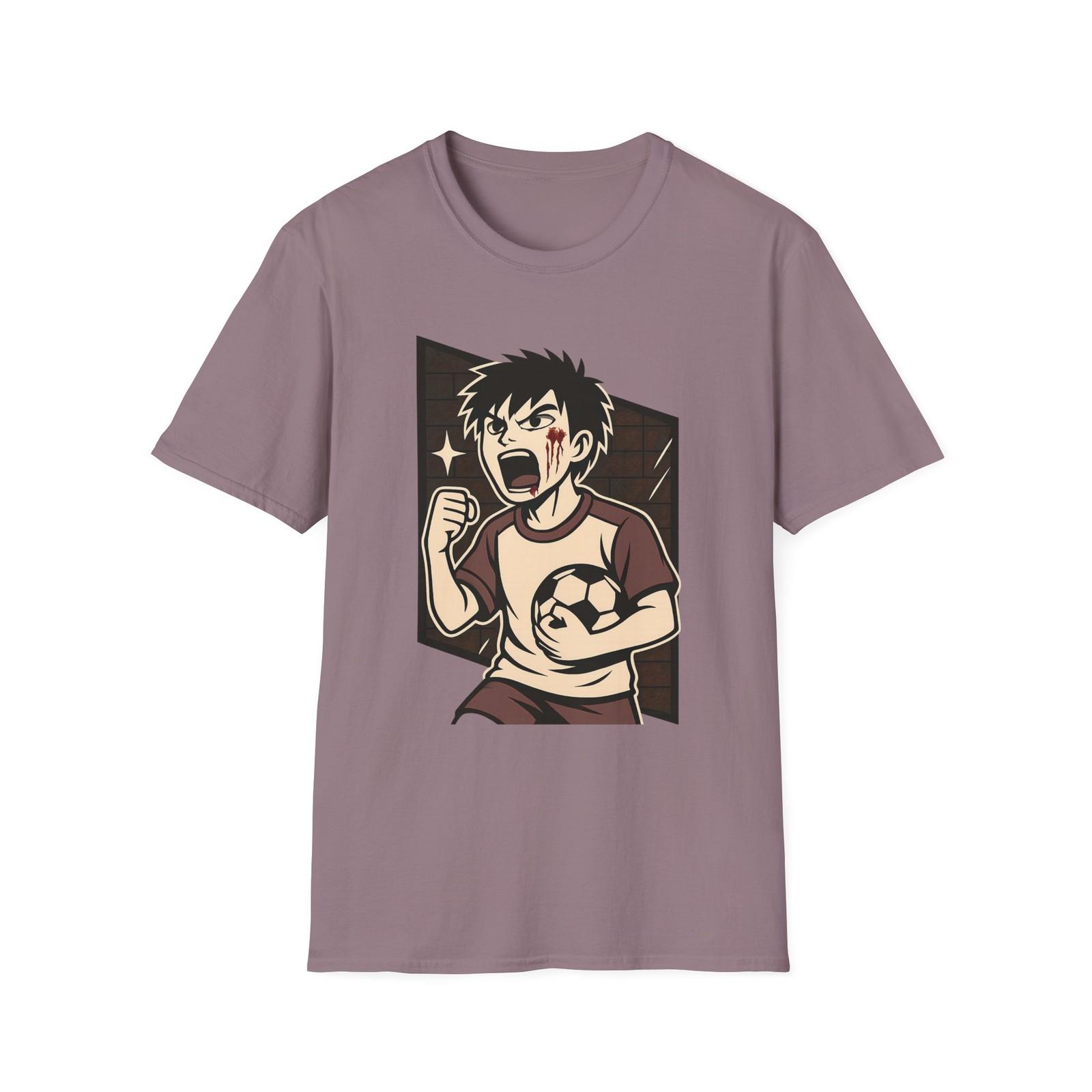 Unisex Softstyle Grit Soccer Tee – Fierce Player, Bloodied and Defiant, Intensity M