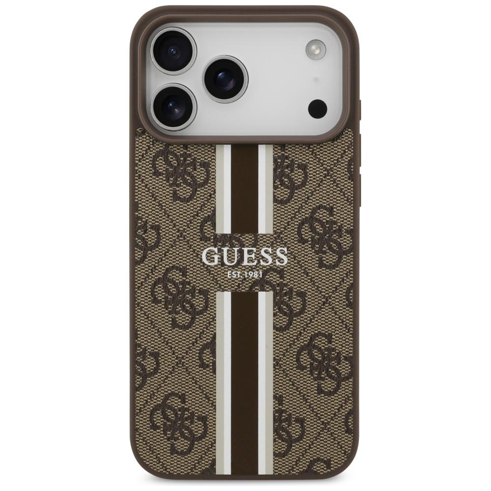 Coque Guess 4G Rayures Imprimées MagSafe pour iPhone 17 Pro Max marron