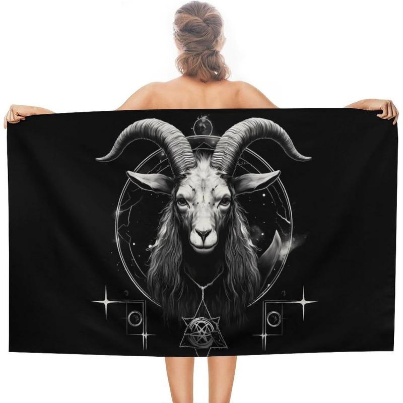 1 Stuk Geit Zodiac Strandlaken Baphomet Print Occulte Ontwerp Sneldrogend Zacht Microvezel Badlaken Voor Mannen Vrouwen Spiritueel Cadeau