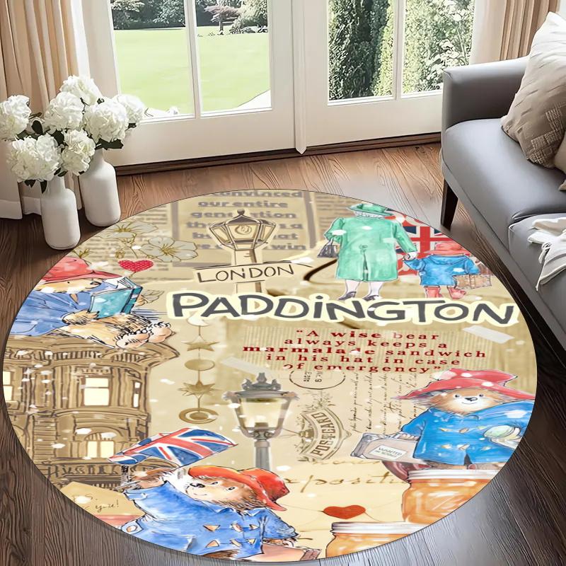 Paddington Bear Printed Round Rug Carpet Chair Rug Area Rug Entryway Doormats,for Office Chair Living Room Bedroom Kitchen Room.
