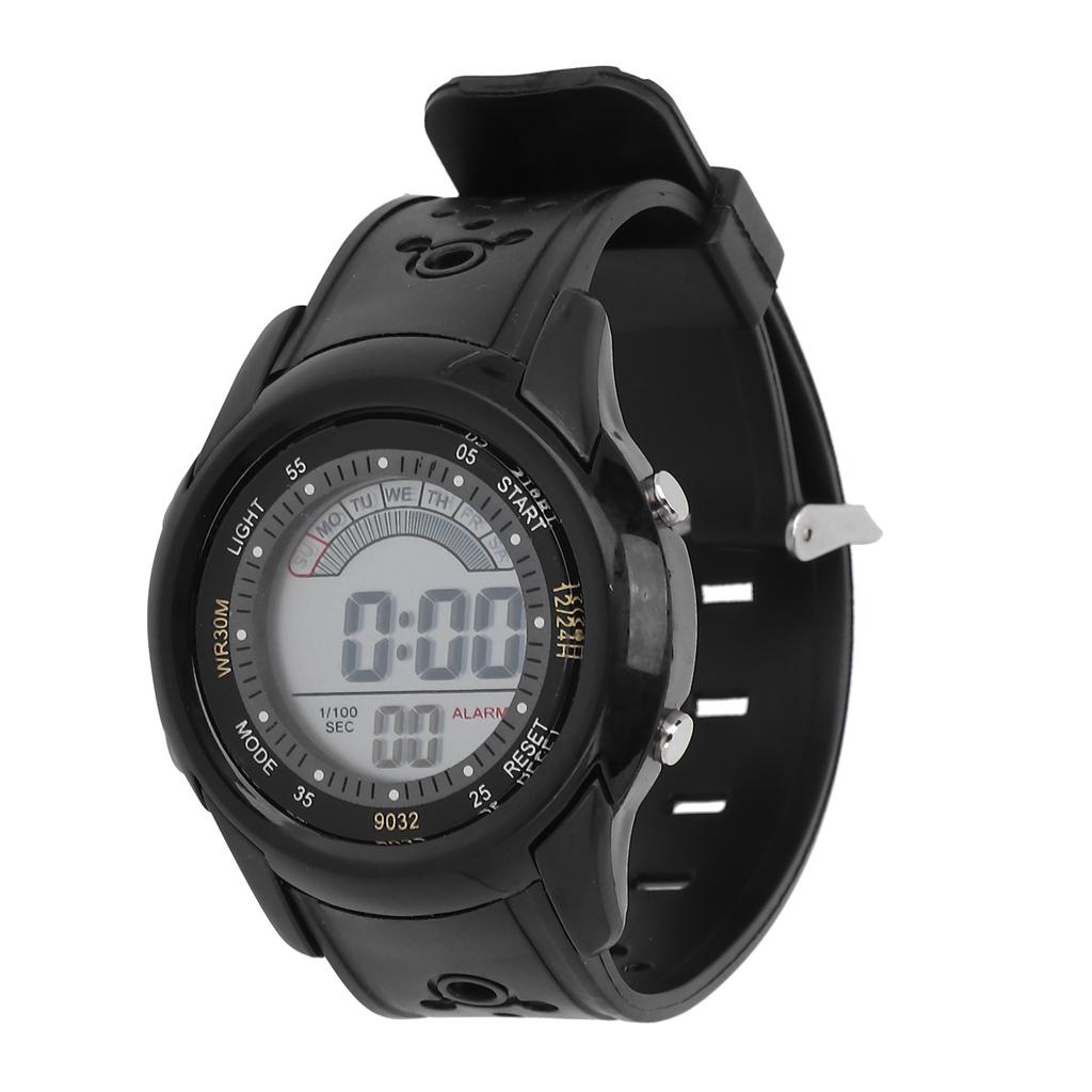 Digital Sports Watch Fashionable Waterproof Stopwatch Alarm Electronic Watch Black