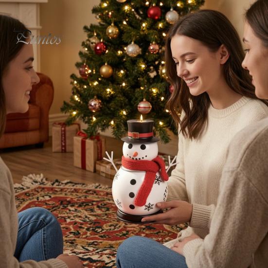 Table Fireplace Entrance Decor Christmas Snowman Candle Holder, Decorative Metal Candlestick Ornament with Top Seasonal Holiday Display Hat And Scarf