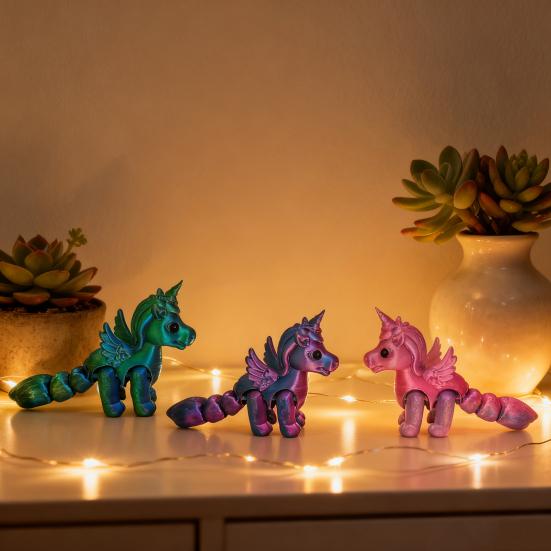 Ruchome stawy Figurka latającego konia Drukowana 3D Statuetka latającego kucyka Redukcja stresu Zabawka Fidget Edukacyjny Model zwierzęcia Ozdoba dekoracyjna na biurko