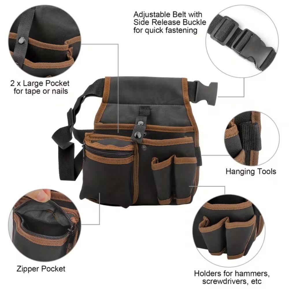 Portable Waist Tool Bag Durable Polyester Multifunction Pouch for Electrician Hardware Tools Storage