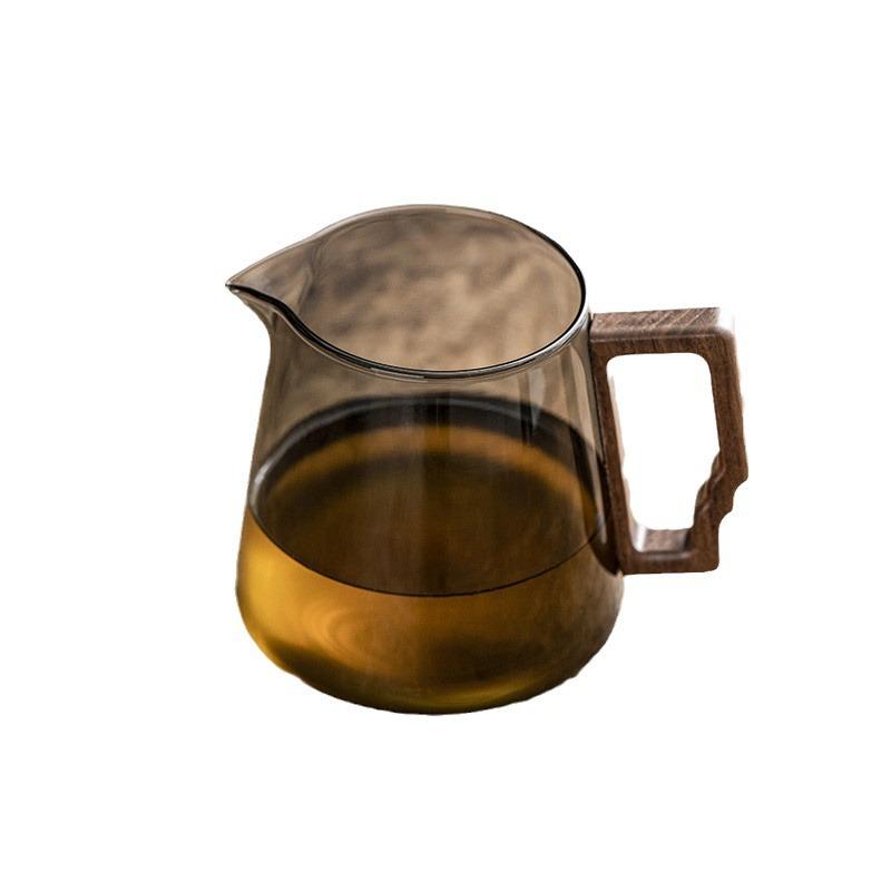 Glass and wood handle fair cup tea set and tea utensils Walnut wood glass public cup