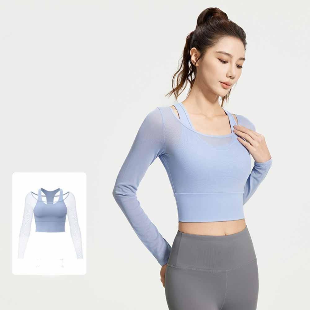 Mesh Splicing Yoga Shirts Long Sleeved Women Sports Top Fitness Yoga Top  Fitness Clothes