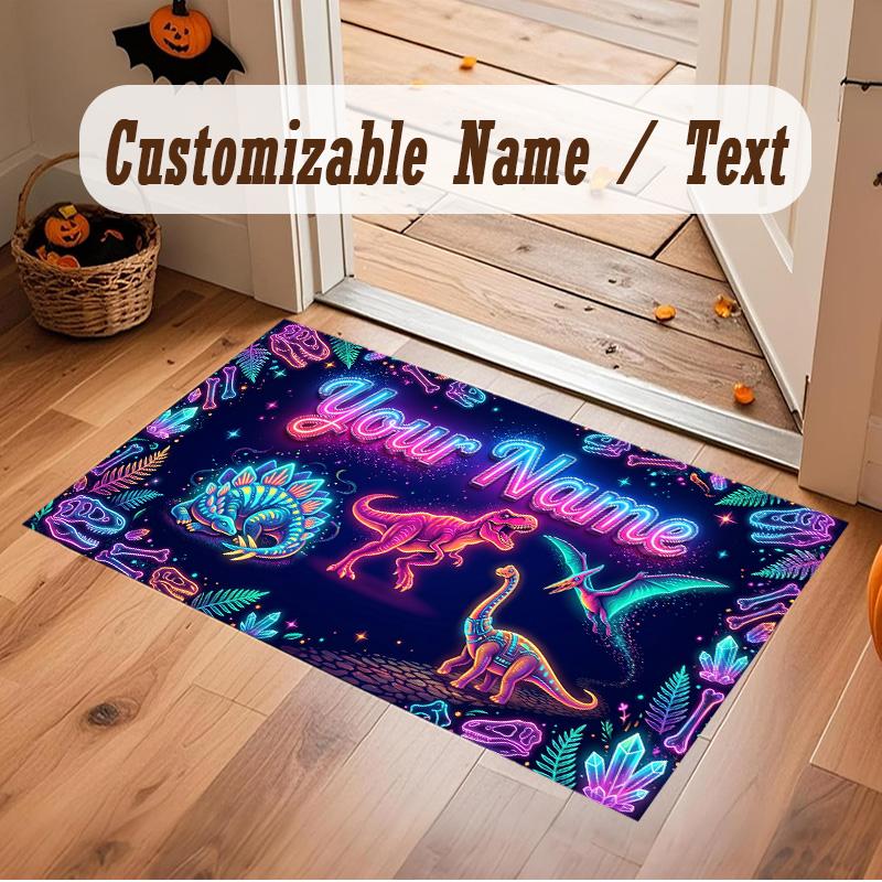 Dinosaur Theme Soft Crystal Velvet Rug Custom Name & Text Print Non Slip Floor Rug for Bedroom Living Room