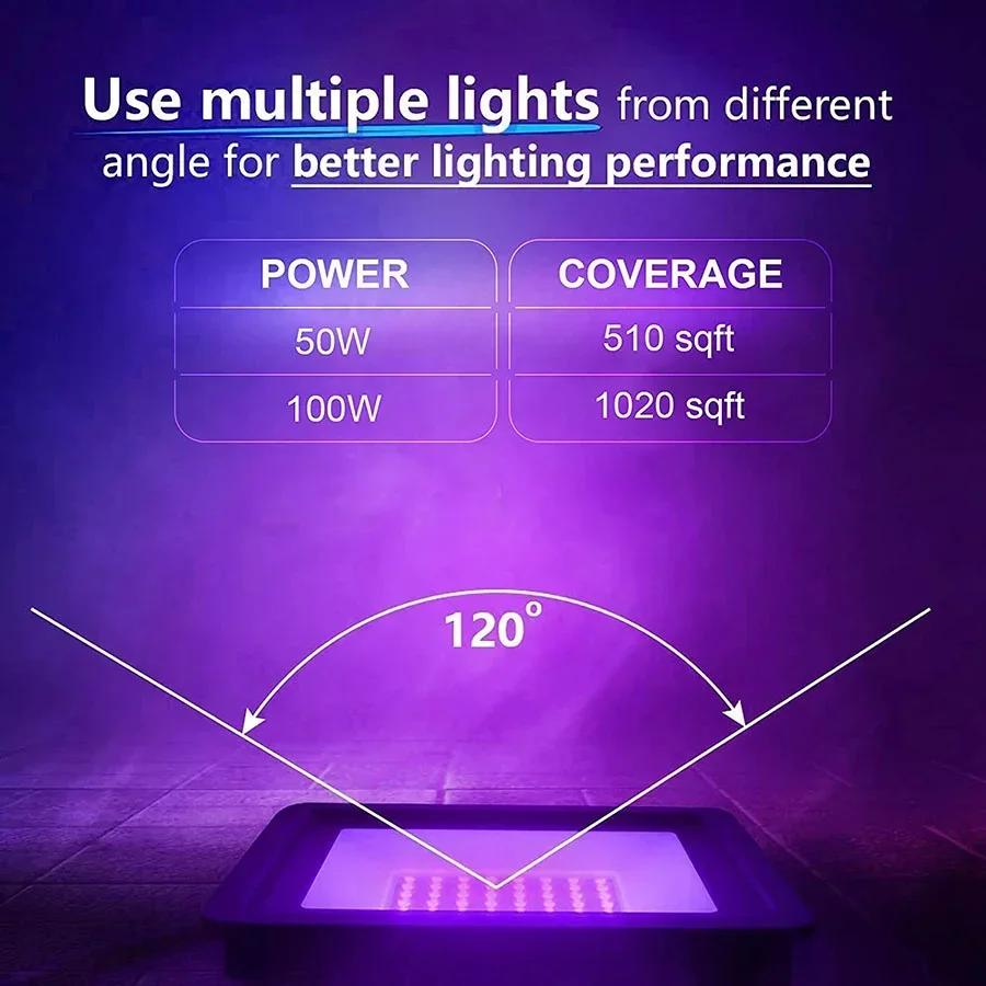 High Power 400W LED UV Black Light 100W 200W 300W UV Flood Light Outdoor 395nm LED UV Blacklight Floodlight for Glow Party Decor