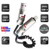 240W 4 IN 1 USB Type C Data Cable Car USB Spring PD Fast Charging Cable for iPhone 15 Samsung Xiaomi 14 Huawei Honor Data Wires