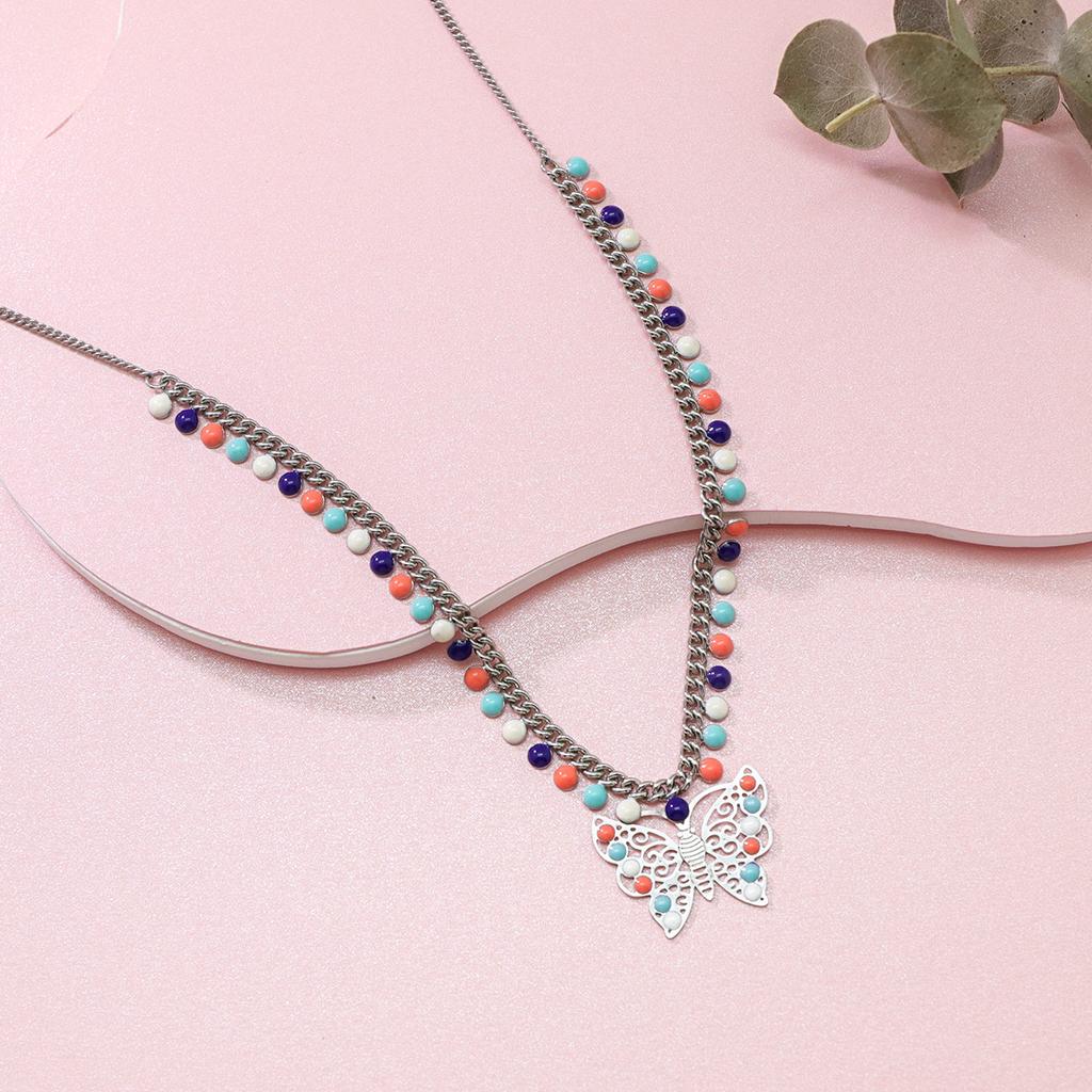 Summer Necklace Oil Dropping Ball Beads Butterfly Pendant Accessories Sweater Chain Naked Chain