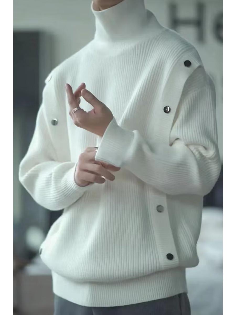 

Men s High Collar Knitted Pullover Sweater - Korean Style 2024 Casual Autumn/Winter Trend. 2XL білий