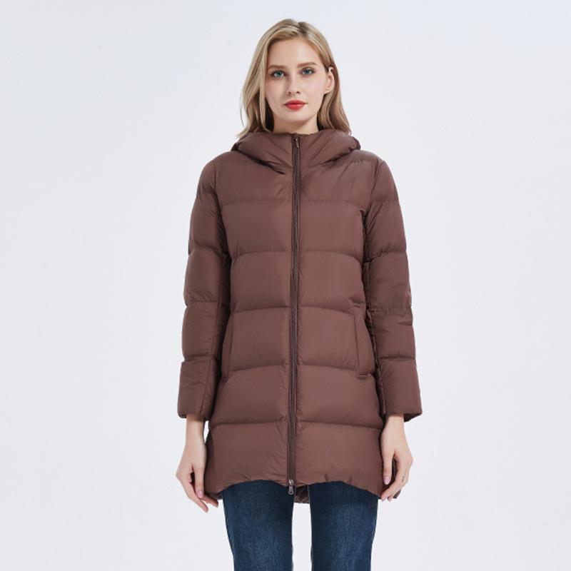 Down jacket women's winter medium and long white duck down hooded jacket, new fashionable loose women's clothing